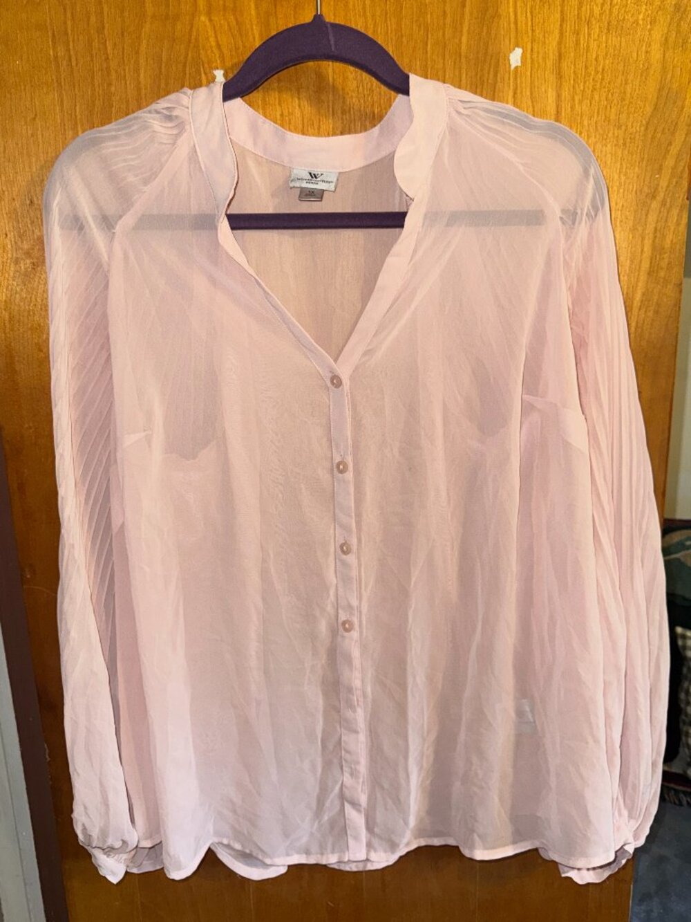 Worthington Pink Button Down Sheer Blouse